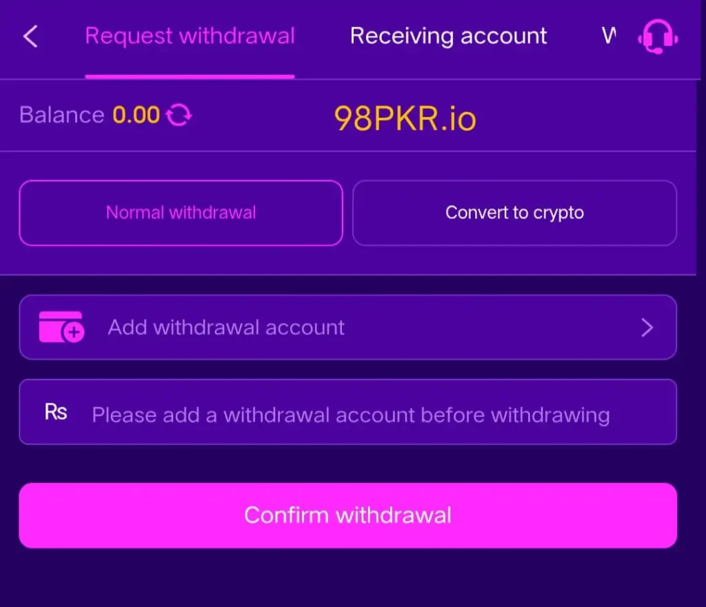 98PKR withdrawal